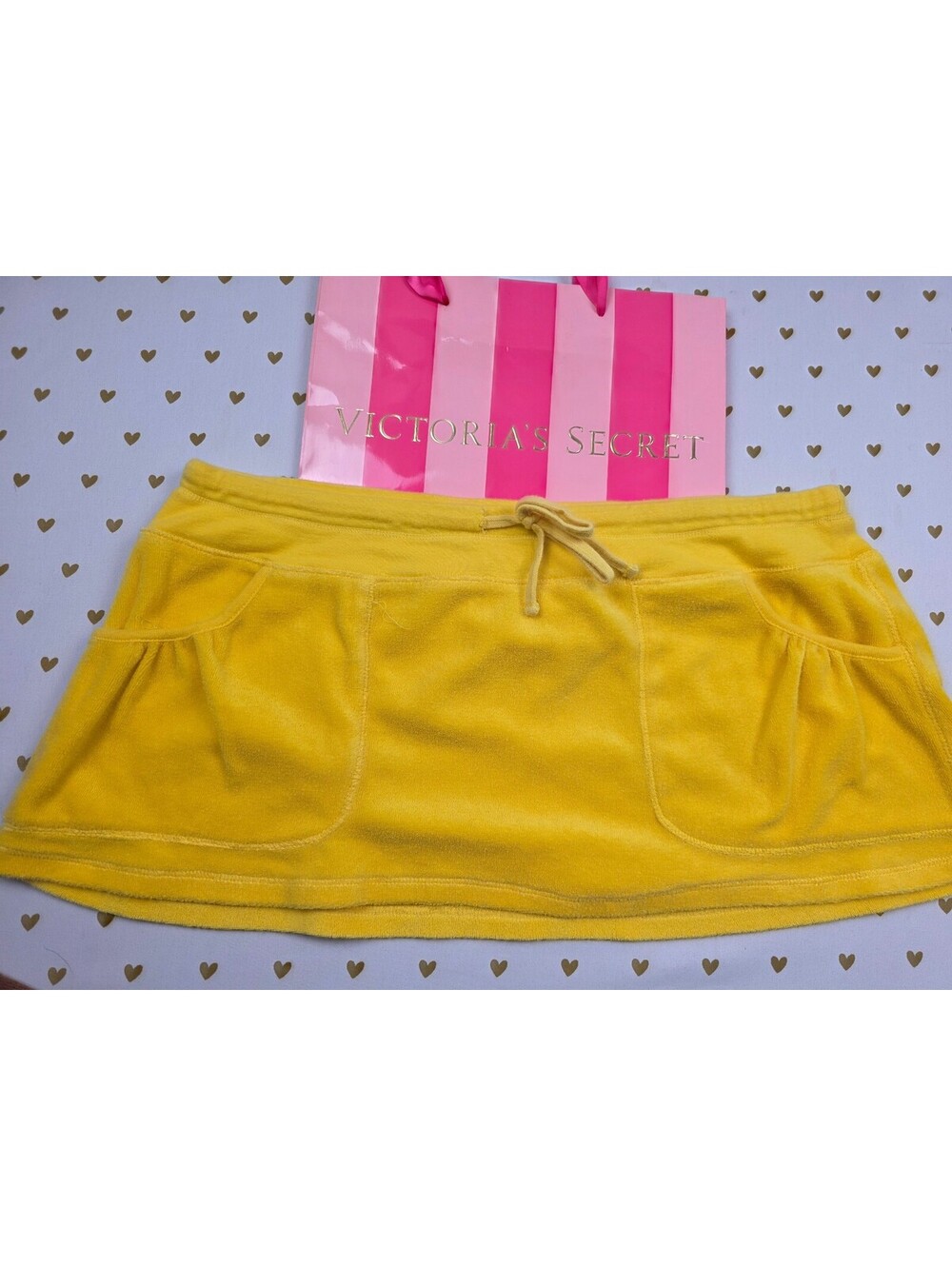 Victorias Secret Yellow Vintage Y2k Velour Mini Skirt Large